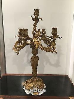 Amazing Antique Large 19th C. French Bronze Rococo 5 Light Singe Candelabra