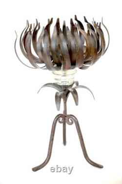 Amazing Forged Iron and Glass Candle holder Candelabra Stand Blooming Lotus Amazing Forged Iron and Glass Candle holder Candelabra Stand Blooming Lotus