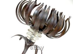 Amazing Forged Iron and Glass Candle holder Candelabra Stand Blooming Lotus