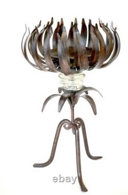 Amazing Forged Iron and Glass Candle holder Candelabra Stand Blooming Lotus