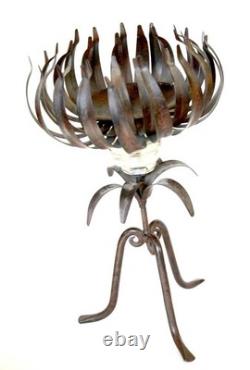 Amazing Forged Iron and Glass Candle holder Candelabra Stand Blooming Lotus