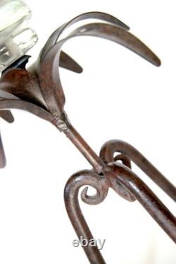 Amazing Forged Iron and Glass Candle holder Candelabra Stand Blooming Lotus