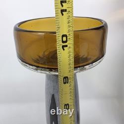 Amber Art Glass Pedestal Pillar Candle Holders MCM Vintage Set of 2