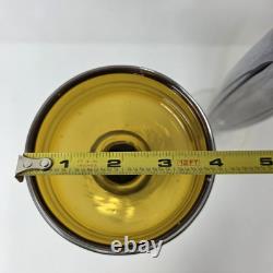 Amber Art Glass Pedestal Pillar Candle Holders MCM Vintage Set of 2