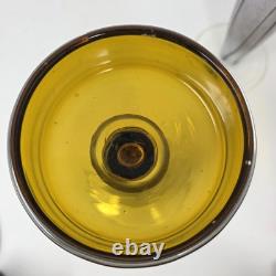 Amber Art Glass Pedestal Pillar Candle Holders MCM Vintage Set of 2