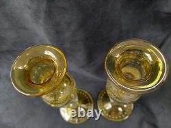 Amber Cut to Clear Tall Candlesticks Paneled Stems 10 Pair