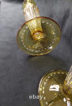 Amber Cut to Clear Tall Candlesticks Paneled Stems 10 Pair