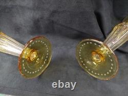 Amber Cut to Clear Tall Candlesticks Paneled Stems 10 Pair