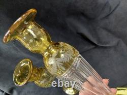 Amber Cut to Clear Tall Candlesticks Paneled Stems 10 Pair