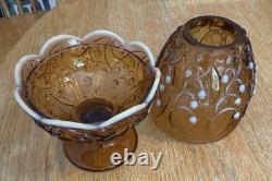 Amber Glass Floral Pattern Decorative Candle Holder for Tea Light or Votive