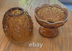 Amber Glass Floral Pattern Decorative Candle Holder for Tea Light or Votive