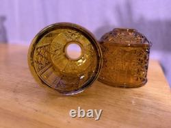 Amber Pressed Glass Geometric Candle Holders Pair, 4 in, Votive, Decorative