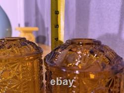 Amber Pressed Glass Geometric Candle Holders Pair, 4 in, Votive, Decorative