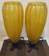 Amber Textured Ribbed Glass Candle Holders Withmetal Base, 15.5 T, Home Decor