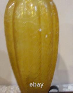 Amber Textured Ribbed Glass Candle Holders withMetal Base, 15.5 T, Home Decor