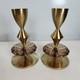 Anthropologie Solen Gold Metal Taper Candle Holders Modern Cut Glass Set Of 2