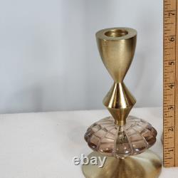 Anthropologie Solen Gold Metal Taper Candle Holders Modern Cut Glass Set of 2