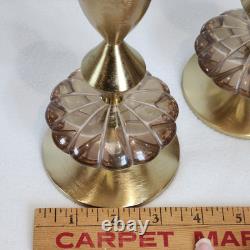 Anthropologie Solen Gold Metal Taper Candle Holders Modern Cut Glass Set of 2