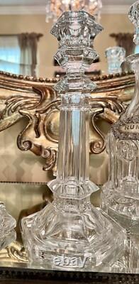 Antique 1900 Val St Lambert Belgium Pair Tall Glass Candle Holders Clear Crystal