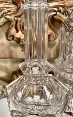 Antique 1900 Val St Lambert Belgium Pair Tall Glass Candle Holders Clear Crystal