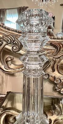 Antique 1900 Val St Lambert Belgium Pair Tall Glass Candle Holders Clear Crystal