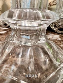 Antique 1900 Val St Lambert Belgium Pair Tall Glass Candle Holders Clear Crystal