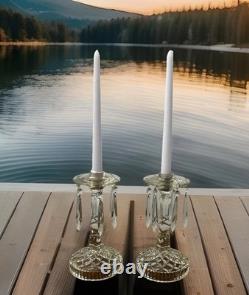 Antique 1920's Ornate Glass Candle Holders Prisms French Farmhouse Art Deco Era