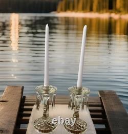 Antique 1920's Ornate Glass Candle Holders Prisms French Farmhouse Art Deco Era