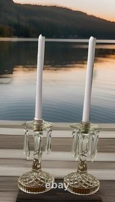 Antique 1920's Ornate Glass Candle Holders Prisms French Farmhouse Art Deco Era