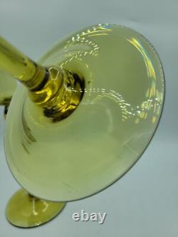 Antique (2) Steuben Art Glass Amber Yellow Green 10 Twist Candlesticks 2#