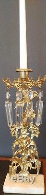 Antique 3-Piece Unusual 5 Arm Extension Marble and Crystal Girandole Set