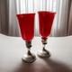 Antique Alvin Weighted Sterling Silver Candle Holders & Cranberry Glass Globes