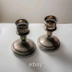 Antique ALVIN Weighted Sterling Silver Candle Holders & Cranberry Glass Globes