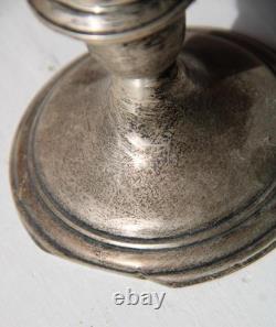 Antique ALVIN Weighted Sterling Silver Candle Holders & Cranberry Glass Globes