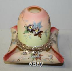 Antique Acid Burmese Art Glass Prunus Floral Decorated Fairy Lamp with candle