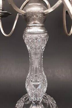 Antique American Brilliant Cut Glass 5 Light Candelabra 13.5 Candle Centerpiece