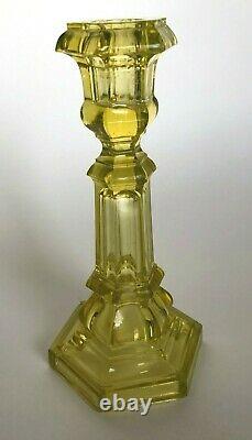 Antique American Canary Yellow Flint Glass Candlestick Boston & Sandwich