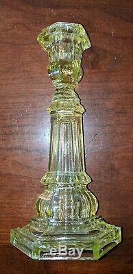Antique American Canary Yellow Flint Glass Candlestick Boston & Sandwich 19th C