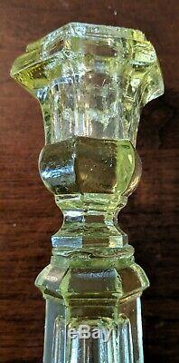 Antique American Canary Yellow Flint Glass Candlestick Boston & Sandwich 19th C