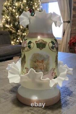 Antique Art Glass Fairy Light Candle Lamp Ruffled White 8 Inches Excellent Cond