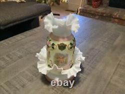 Antique Art Glass Fairy Light Candle Lamp Ruffled White 8 Inches Excellent Cond