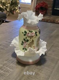 Antique Art Glass Fairy Light Candle Lamp Ruffled White 8 Inches Excellent Cond