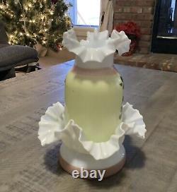 Antique Art Glass Fairy Light Candle Lamp Ruffled White 8 Inches Excellent Cond