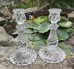 Antique Baccarat Bambous Tors Candlestick Pair Pressed Glass 1870 1921