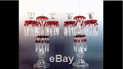 Antique Baccarat Candelabra Cranberry Ruby Red Glass Mantle Collectible Prisms