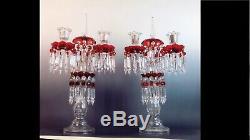 Antique Baccarat Candelabra Cranberry Ruby Red Glass Mantle Collectible Prisms