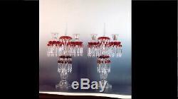 Antique Baccarat Candelabra Cranberry Ruby Red Glass Mantle Collectible Prisms