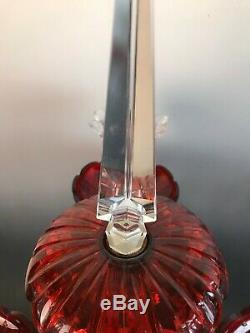 Antique Baccarat Candelabra Cranberry Ruby Red Glass Mantle Collectible Prisms