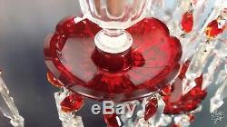 Antique Baccarat Candelabra Cranberry Ruby Red Glass Mantle Collectible Prisms