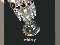 Antique Baccarat Candelabra Cranberry Ruby Red Glass Mantle Collectible Prisms